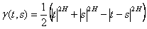 gamma(t,s)=.5*(|t|^2H + \s|^2H - |t-s|^2H)