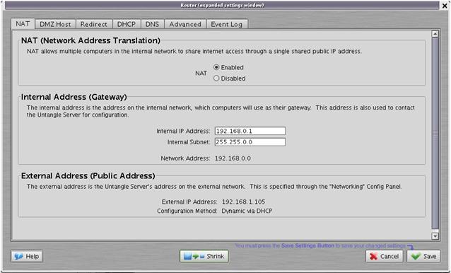 A screenshot of Untangle's routing configuration for Cafe Crack.