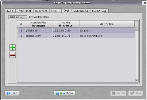 A screenshot of the DNS Address Map configuration in Untangle.