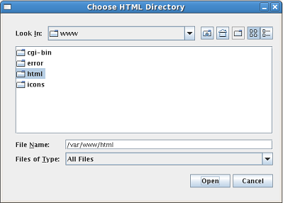 Choose HTML Directory Dialog