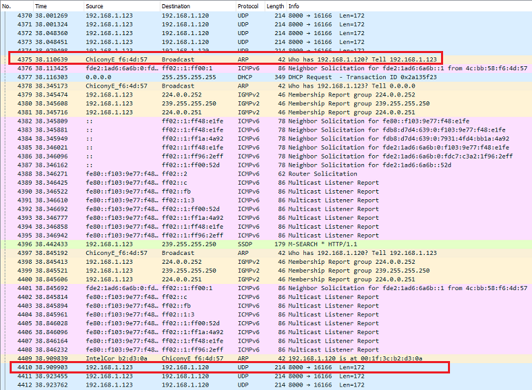 Wireshark screenshot trace that shows packets during handover.