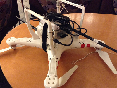 UAV drone with Raspberry Pi routers attached